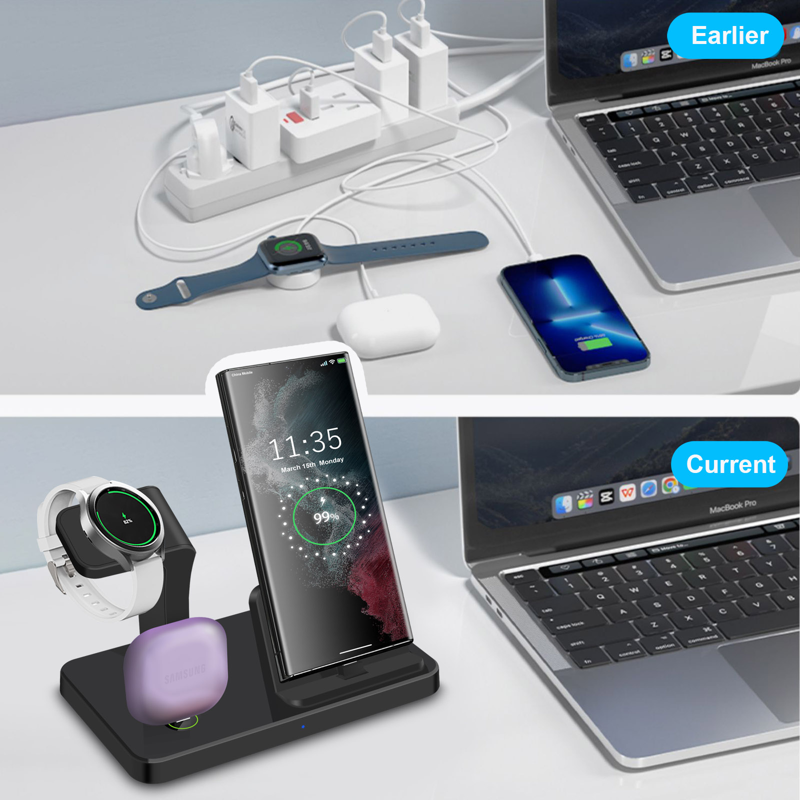 Desk 3 in 1 Type C Port Wirele - Watch Charger Cable recension och pris